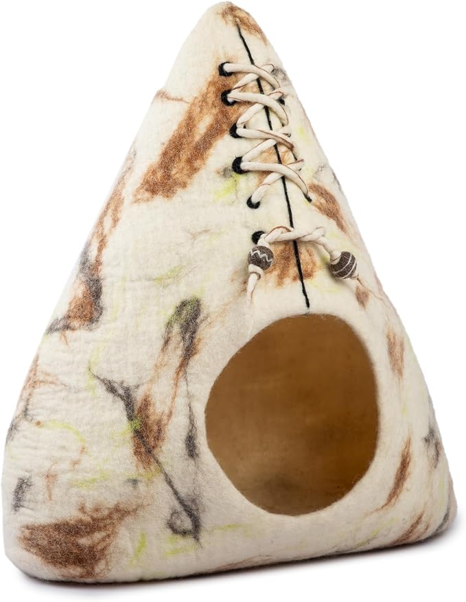 Luxurious Merino Wool Cat Cave - Foldable Hideaway Pod for Indoor Cats - Premium Felt Kitten Pet Enclosure - Covered Cat House for Ultimate Cozy Comfort by Woolygon (Tent)