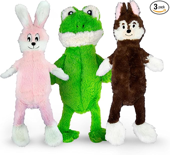 FGA MARKETPLACE Frog Rabbit and Fox Flat NO Stuffing NO Squeak Plush Dog Toy, Funny Style Will Entertain Your Pet for Hours, Recommended for Small and Medium Dog 21 INCH Long