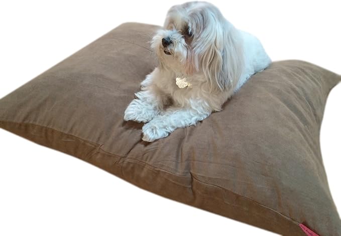 Durable Comfort Micro-Cushion Memory Foam Pet Dog Pillow Bed with Waterproof Liner + External Cover for S,M,L Dogs- Complete Set (Brown Microsuede, 48''x29'')
