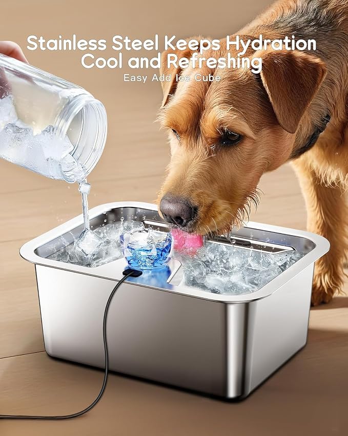 Stainless Steel Dog Water Fountain,3 Gallon Large Pet Water Fountains for Dogs and Cats, 11L /386oz Dog Water Bowl Dispenser w/Filter Drinking Bowls Indoor, Cat Founatin Quiet Pump, Easy to Use