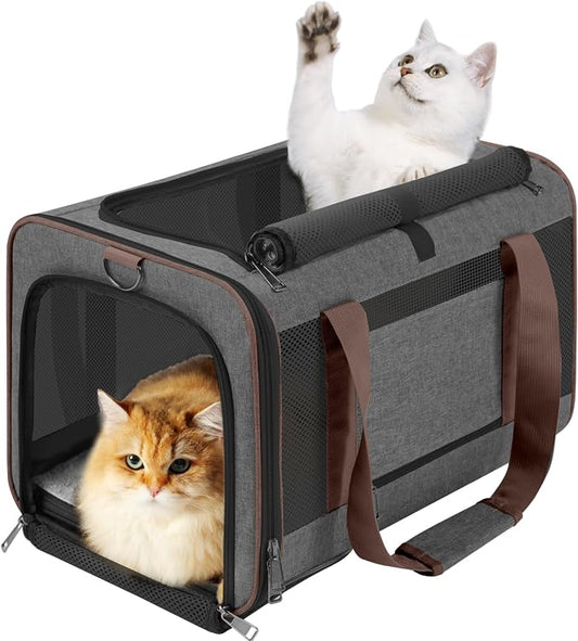 GAPZER Large Cat Carrier Soft, Collapsible Travel Pet Carry Bag, Small Dogs | Large Kitty Cat 20 lbs Maine Coon, Top Load Transport Small Puppy Dog Kennel, Yorkie Little Dog 10lbs, Ventilation Brown