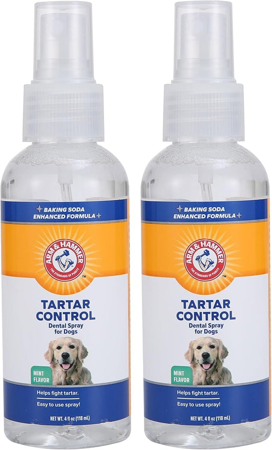 Arm & Hammer Tartar Control Dental Spray for Dogs, Mint Flavor Breath Freshener, Brushless Teeth Cleaning Oral Care with Baking Soda, Helps Reduce Plaque and Tartar Buildup, 4 Fl Oz - 2 Pack