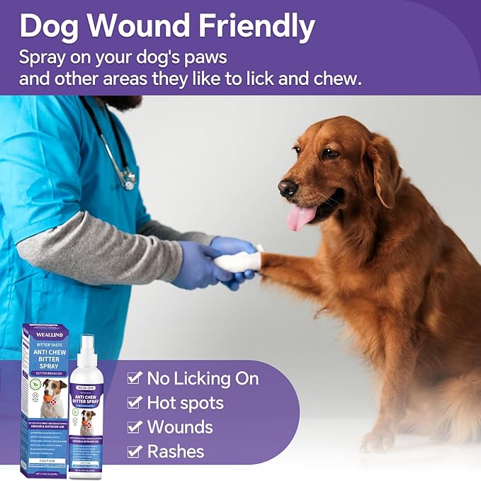 WEALLIN No Chew Spray for Dogs - 6.76 Fl Oz, Bitter Apple Spray for Dogs, Dog Deterrent Spray, Stops Chewing and Licking, Protects Furniture, Prevents Wound Licking, Non-Toxic, Alcohol-Free