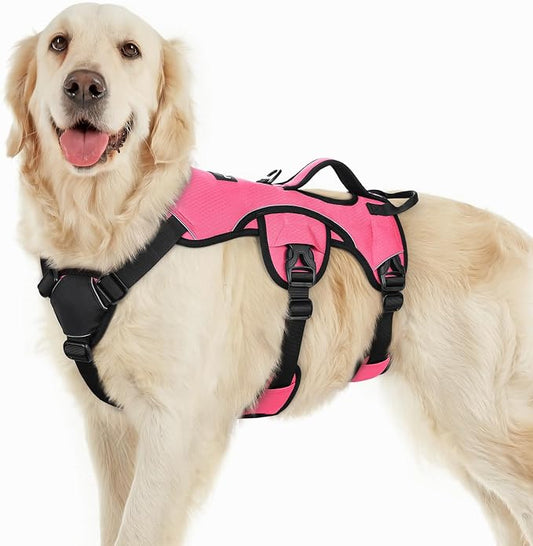 rabbitgoo Escape Proof Dog Harness for Large, No Pull with Lift Handle | No Escape, Full Soft Padded, Reflective Adjustable Vest, Leash Clip for Walking Hiking Training, Peach Pink, Large