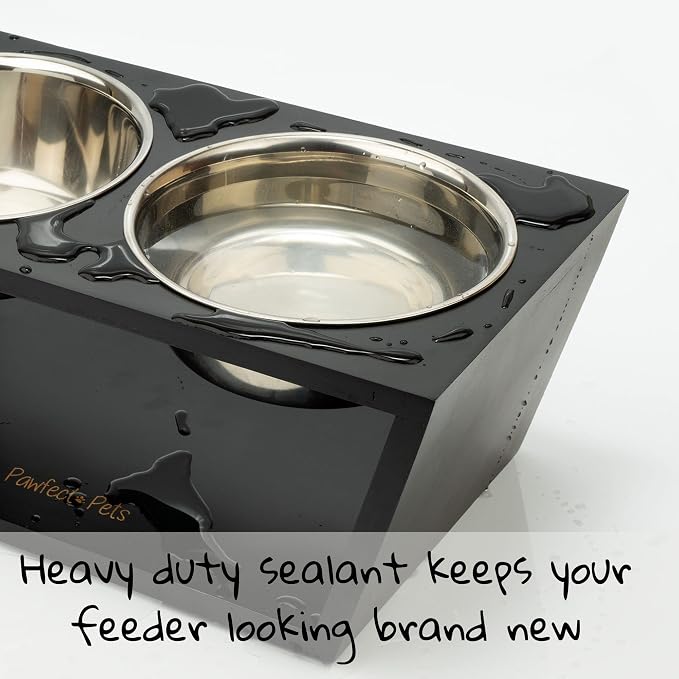 Elevated Dog Bowl Stand- 7" Raised Dog Bowl for Medium Dogs. Pet Feeder with Four Stainless Steel Bowls (Black)
