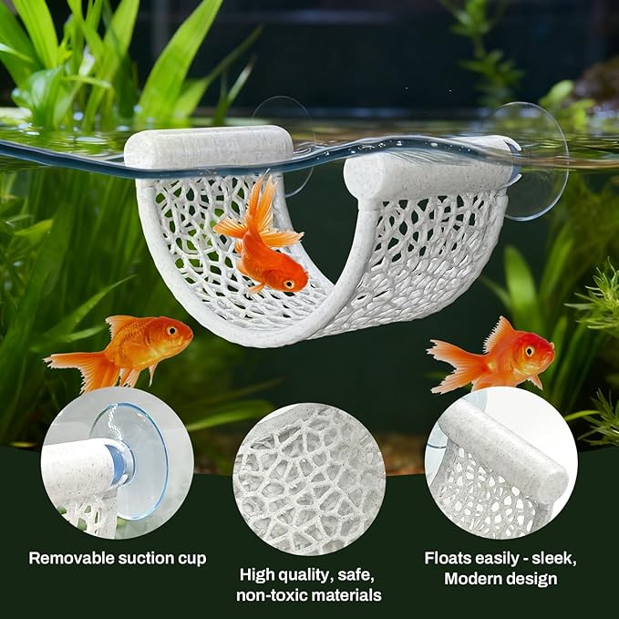 Betta Fish Hammock, White Floating Resting Leaf with Suction Cup - Aquarium Perch Ledge for Bettas, Shrimp, and Nano Fish - Minimalist Tank Decor & Accessory (White)
