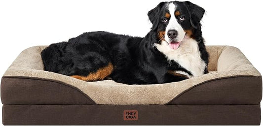 EHEYCIGA Orthopedic XXL Dog Bed for Large Dog, Memory Foam Dog Couch, Brown | 52x41 Inch Extra Large Sized Dog Sofa with Sides, Waterproof Liner & Washable Removable Cover, Bolster Pet Couch