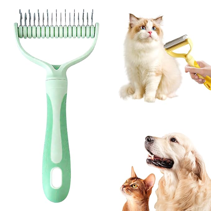 Double-Sided Pet Grooming Brush for Dogs and Cats, 2026 New Dog Deshedding Brush, Dematting Comb Removes Tangles Knots and Loose Fur, Ergonomic Pet Grooming Tool (Green)