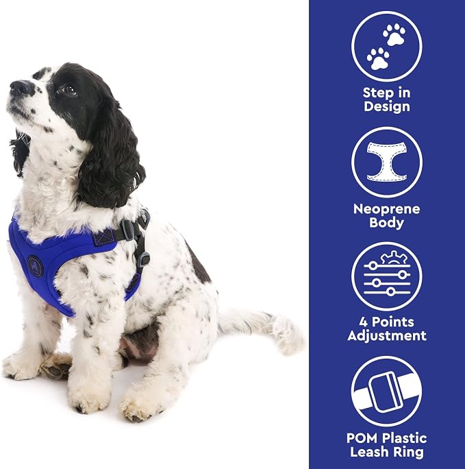 Gooby Escape Free Sport Dog Harness, Choke-Free, Blue, Medium | Patented escape-free frame; Reduces choking; 4-point adjustment; Soft neoprene padding; Durable webbed straps