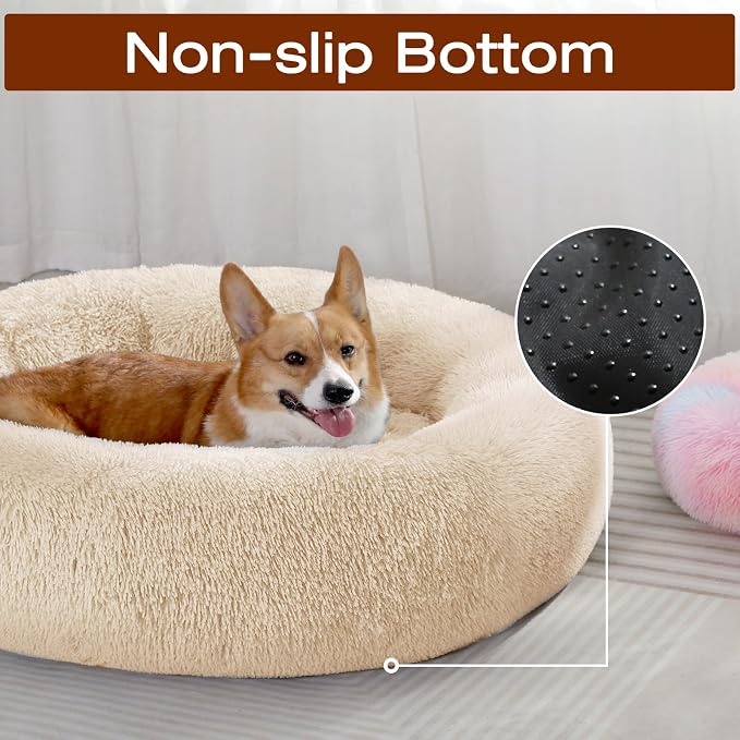 JOLLYVOGUE Dog Beds Large Sized Dog, Calming Anti-Anxiety Dog Bed, Fluffy Donut Cushion for Extra Large Pets (45")