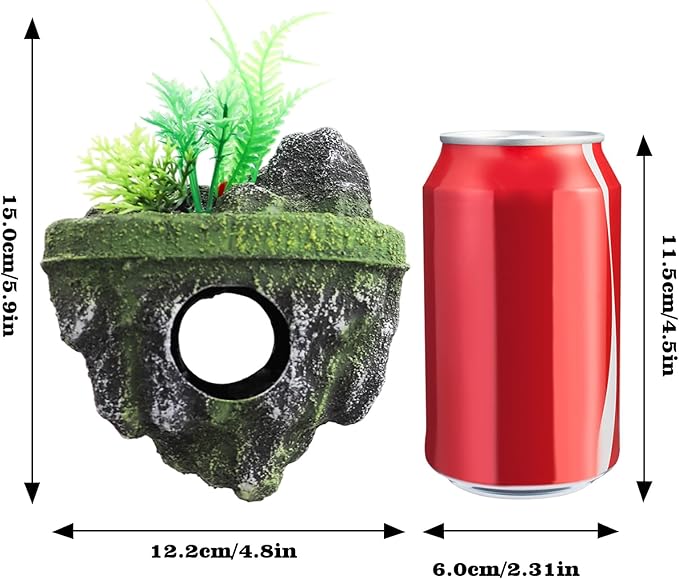 Floating Island Fish Tank Decorations – Aquarium Decor with Hideout Tunnel, Betta Fish and Shrimp Cave, PVC Aquarium Accessory with Artificial Plants