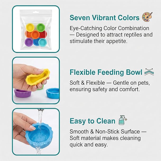 7 PCS Crested Gecko Food and Water Bowl Reusable Silicone Reptile Feeding Dish Small Pet Tank Accessories for Crested Gecko Lizard Hermit Crab Tarantula Isopods Easy Clean