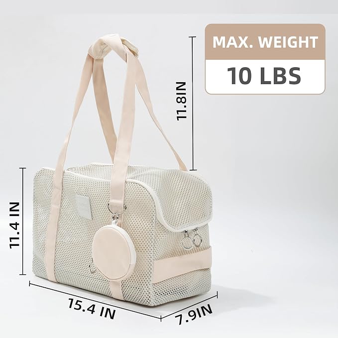 Pet Breathable Mesh Tote Bag, Pet Hands-Free Shoulder Bag,Dog and Cat Lightweight and Comfortable Pet Shoulder Bag, Pet Carrier Purse for Small Dog Cat（Can Hold 10 Pounds）