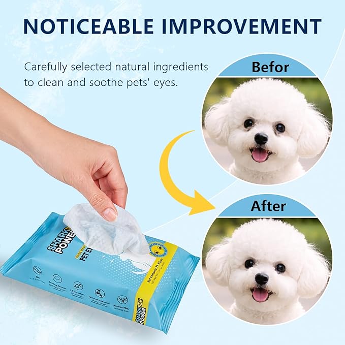 Bamboo Pet Eye Wipes for Dogs & Cats, Remove Tear Stains & Discharge, Daily Eye Cleaning for Clear & Bright Eyes (70)