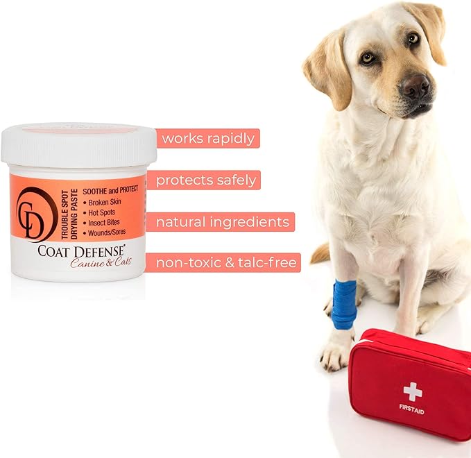 COAT DEFENSE Trouble Spot Drying Paste | Made in USA | 5 Oz Dog & Cat Skin Care, Itchy Skin & Allergies, Alleviates Hot Spots for Dogs & Cats, Insect Bites Relief & Dog Wound Care