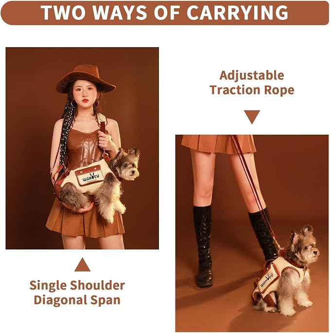 Wakytu Dog Lift Harness Dog Carrier VES Harness Adjustable Leash with Small Puppy Treat Bag,Fits Most Cars,L | stylish puppy sling carrier with handle & pocket,adjustable leash,walking & travel