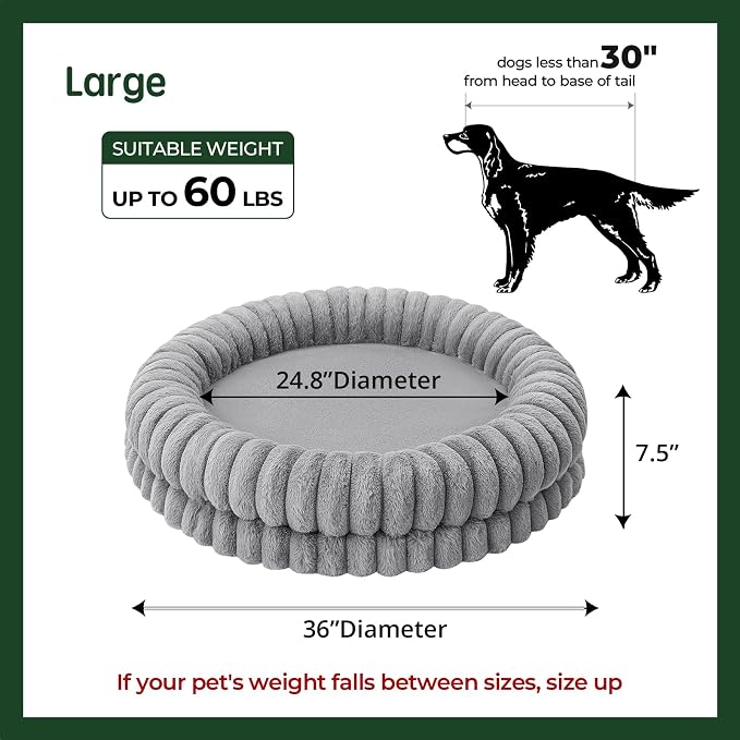 BALANCE Luxury Donut Dog Bed, 30 Inches Round Dog Bed Medium Size Dogs Washable, Orthopedic Calming Dogs Bed for Pets with Anti-Slip Bottom, Gray
