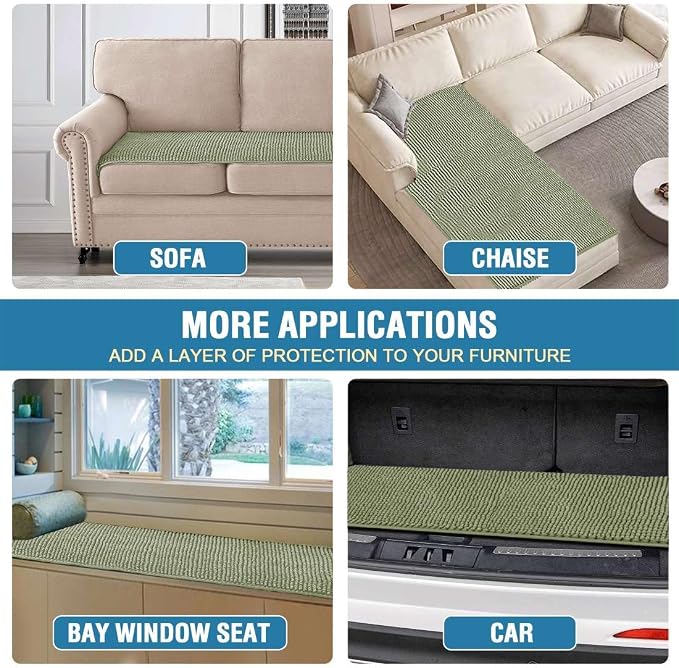 H.VERSAILTEX Plush Chenille Couch Cover for 3 Cushion Couch Anti Slip Washable Sofa Slipcovers Soft and Durable Furniture Protector for Dogs Cats Kids (27.5" x 82", Sage)