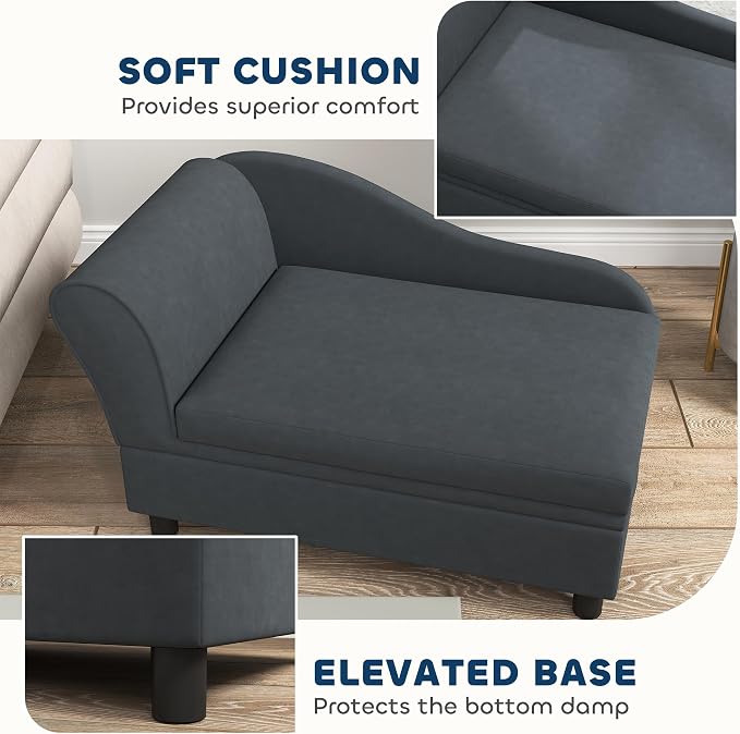 PawHut Luxury Fancy Dog Couch with Hidden Storage, Small Dog Sofa Bed with 2" Soft Foam, Modern Pet Furniture for Puppies & Little Breeds, Dark Gray | Small Dog Sofa Bed with 2" Soft Foam, Modern Pet Furniture for Little Breeds