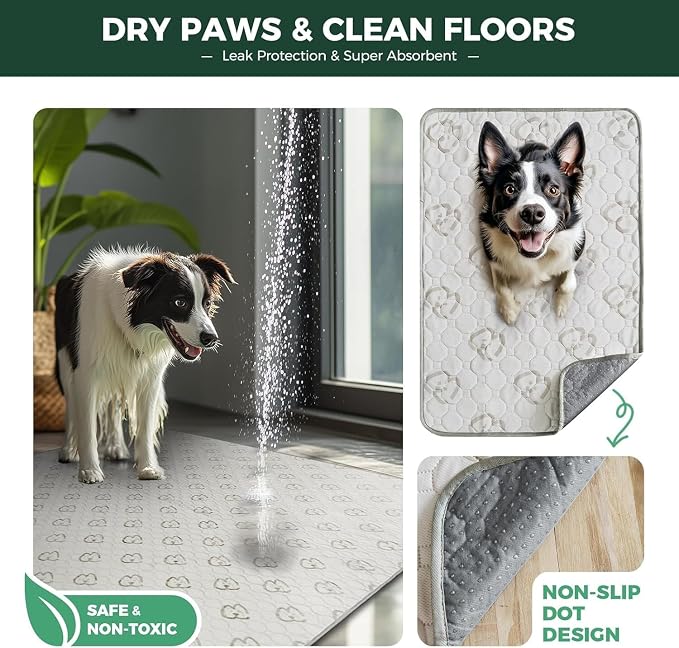 FXW Washable Pee Pads for Dogs, Super Absorbent, 30" x 70", 2 Packs | Machine washable, Non-slip backing