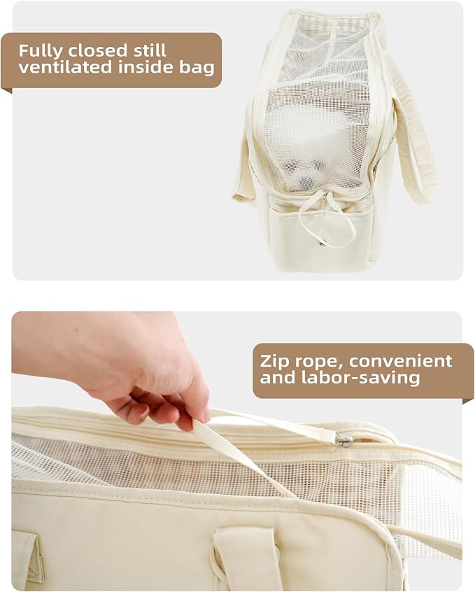ONECUTE Dog Carrier for Small Dogs Rabbit cat with Large Pockets, Cotton Bag, Dog Carrier Soft Sided, Collapsible Travel Puppy Carrier (Beige, 17" L x 7.5" W x 12" H)