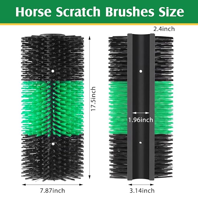 3 Pack Livestock Scratching Brush, Green and Black | Animal Scratcher, Itch Relief Grooming, Horse Goat Cow Scratcher, Fence Post Mounting, Durable Bristles, Farm Livestock Care