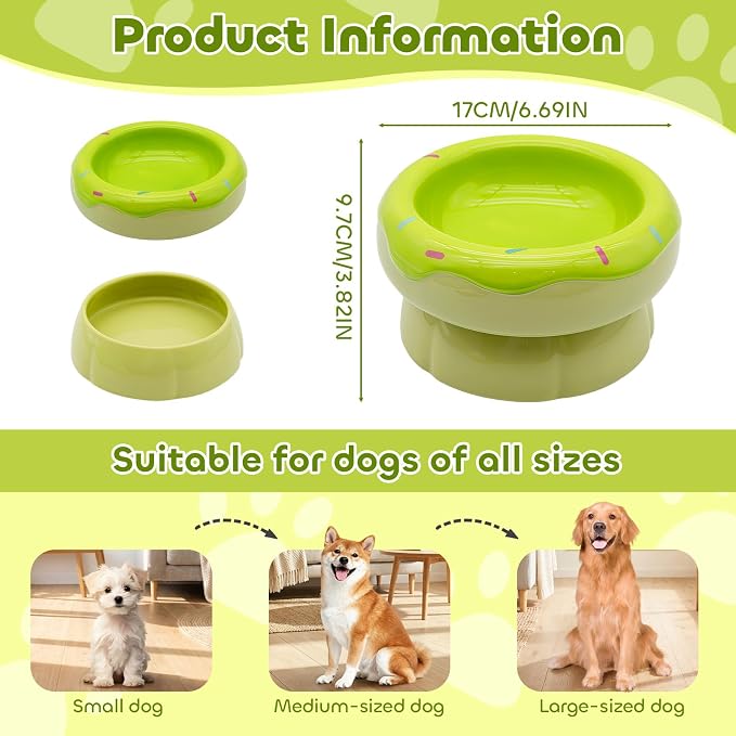 Donut Duo Ceramic Dog Bowl, Dog Water Bowl and Dog Food Bowl, Pet Bowls (Green)
