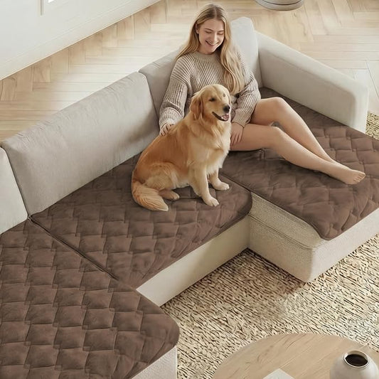 H.VERSAILTEX Chenille Couch Cover for Dogs Washable Soft Fuzzy Chair Covers for Living Room Sectional Sofa Cover Thick Pet Couch Cover Protector Non-Slip Dog Bed Cover(Coco Mocha, 28" x 34")