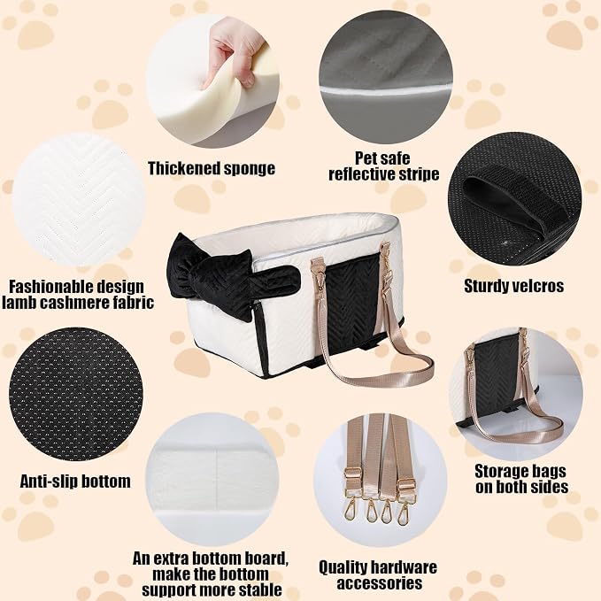 Dog Car Seat for Small Dogs, Portable Center Console Dog Car Seat, Pet Booster Seats with Safety Belt and Soft Cushion, Pet CarSeat for Dogs and Cats Under 15 lbs, White