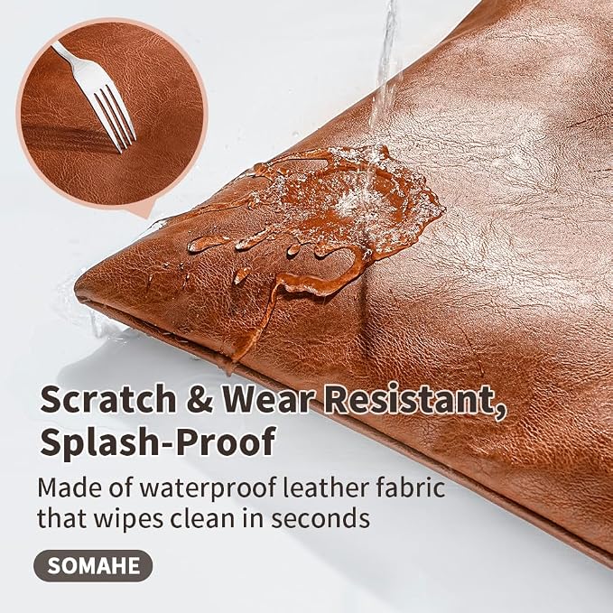 SOMAHE Waterproof Leather Dog Bed, Bolster Couch, 24x19x9 Grey | Wipe-Clean Waterproof Leather + Removable Cushion: raised bolsters create a cozy bed for small-medium dogs.