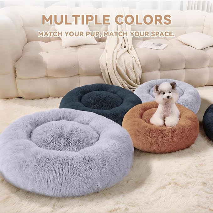 Cat Beds for Indoor Cats, Washable 20" Donut Pet Bed for Small Dogs | Fluffy pet bed with cozy plush comfort and supportive raised sides, perfect for lounging, napping and relaxing indoors.