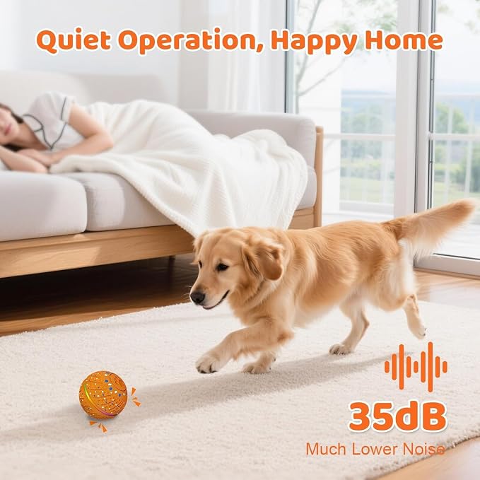 Smart Interactive Dog Toys Ball for Aggressive Chewers Small Medium Dogs | Automatic Electric Rolling Balls Toy with Rope, Barking Sound, 3 Play Modes, and USB-C Rechargeable Design for Active Dogs