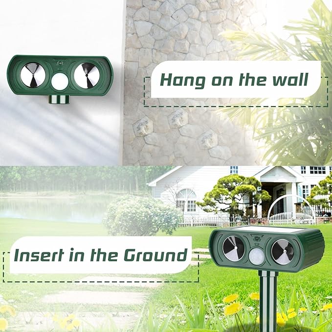4 Pack Solar Ultrasonic Animal Repellent Outdoor Deer Repellent Devices Cat Repellent Motion Activated Raccoon, Dog, Deer Deterrent Waterproof for Yard, Farm, Garden