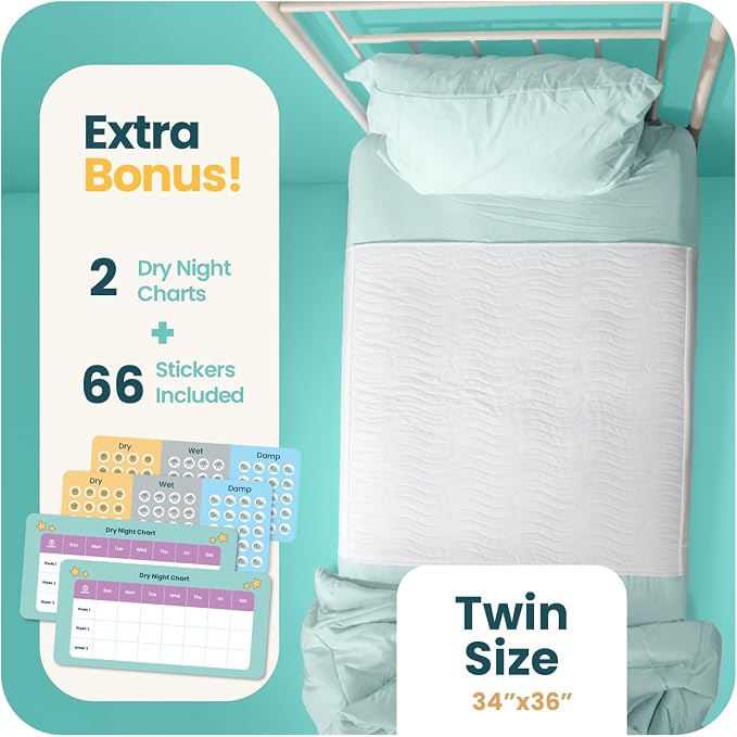 IMPROVIA® Pee Pads for Kids - Bed wetting Pads for Kids Potty Training Bed mats for Toddlers Waterproof Reuseable Washable Absorbent, Non Slip - White - Twin Size 34”x36 (2 Pack)