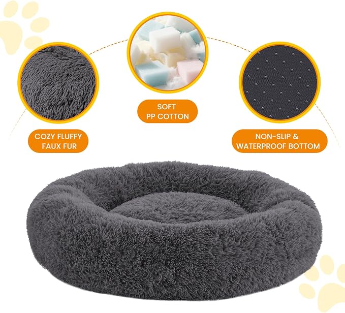 Calming Dog Bed Anti-Anxiety Donut Dog Beds for Small Medium Large Dogs,Washable Plush Fluffy Indoor Cat Kitten Round Cuddler Cushion (Dark Grey, XX-Large)