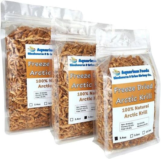 Aquatic Foods Inc. Arctic Krill, Freeze Dried Krill for Tropical Fish, Marine Fish, Cichlids, Catfish, Pond Fish, Aquatic Turtles, Land Turtles, Hamsters, Rodents, Reptiles…5.3oz Clear Bag