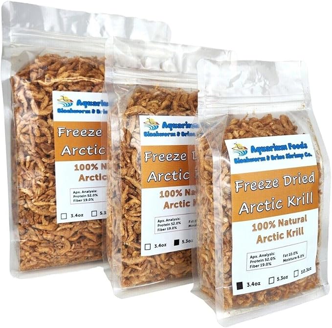 Aquatic Foods Inc. Arctic Krill, Floating Freeze Dried Krill for Tropical Fish, Marine Fish, Cichlids, Catfish, Pond Fish, Aquatic Turtles, Land Turtles, Hamsters, Rodents, Reptiles…3.4oz Clear Bag