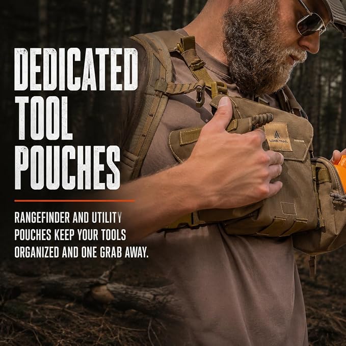 Binocular Harness Chest Pack - Bino Harness Hunting Chest Rig | Waterproof 500D Cordura case, silent magnetic closure, MOLLE rangefinder pouch, elk deer glassing