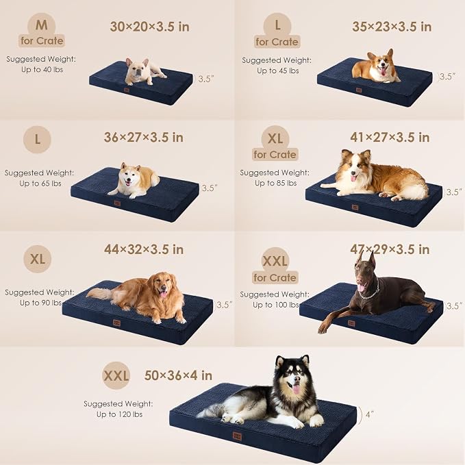 EHEYCIGA Orthopedic Dog Bed Large with Removable Washable Cover, 36IN Navy | Egg Crate Foam Support, Durable Oxford fabric, Non-Slip Bottom, Machine Washable, Soft Waterproof Plush Pet Bed Mat For Crate
