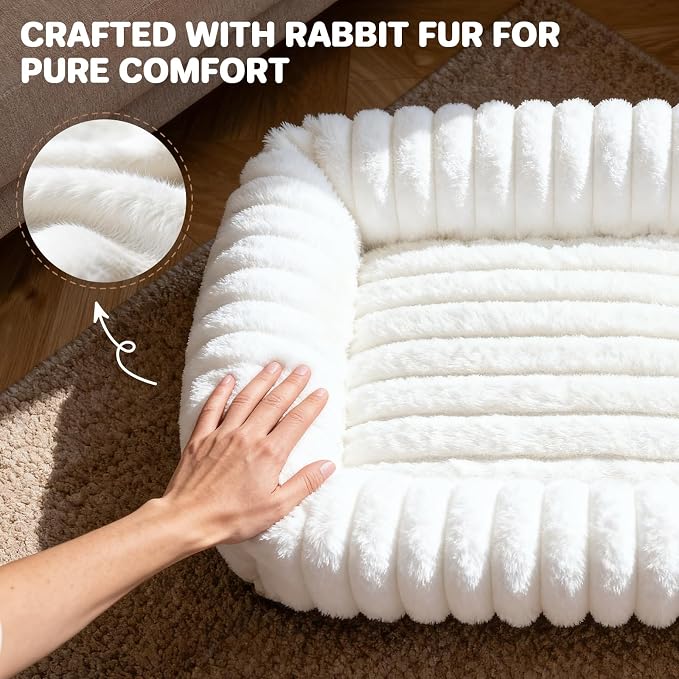 Dog Beds Large Sized Dog, Washable Rectangle Orthopedic Large Pet Sofa, Super Soft Plush Rabbit Fur Pet Couch Cute Cat Bed with Removable Zipper Cover & Anti-Slip Bottom Large Dog Bed self Warming