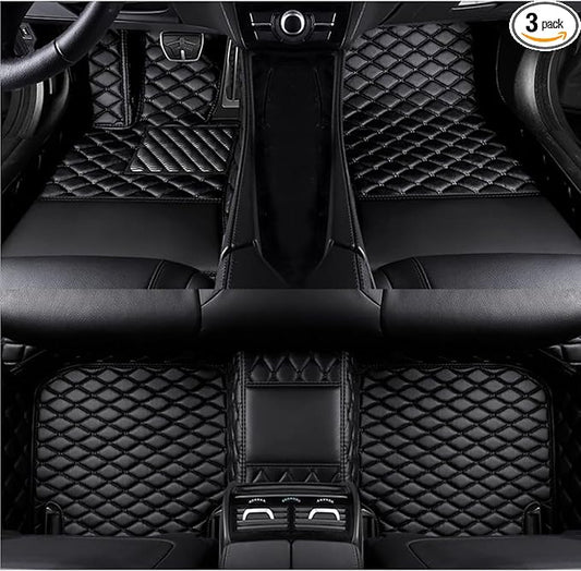 Personalized Image Printing Car Mats, Add Your Favorite Picture + Custom Text, Luxury Leather Full Set Fit Most Cars SUVs Trucks(Black/Black)