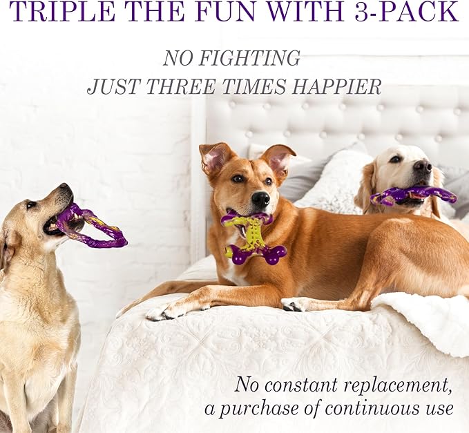 Tough Dog Toys for Aggressive Chewers 3 Pack, Indestructible Dog Toy for Large Dogs, Dog Chew Toys to Keep Them Busy, Dog Bones for 15-60lbs Medium/Large Breeds, Interactive Dog Toys