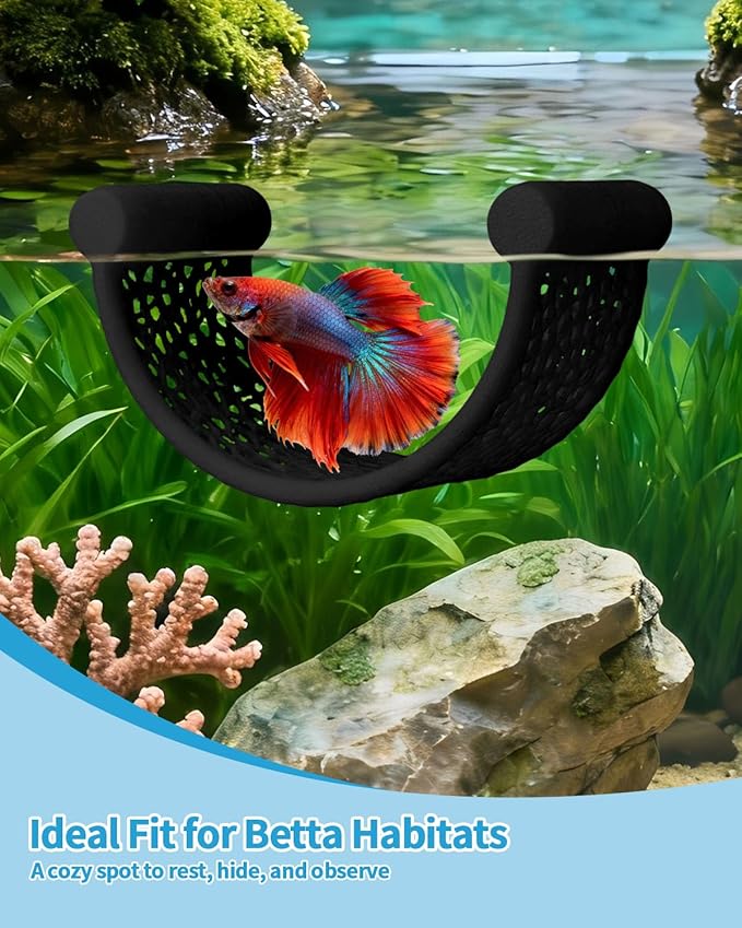 Floating Betta Hammock, Betta Fish Hammock, Floating Rest Platform or Small Aquariums, Nano Tanks, Shrimp, Corydoras, Betta Fish Tank Accessories, Fish Tank Decor, 3D Printed Aquarium Decor (Black)