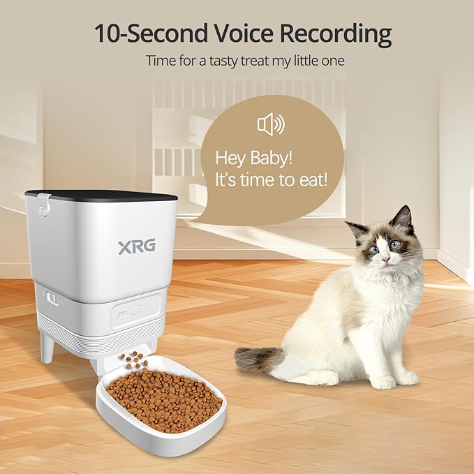 Automatic Cat Feeder 5G WiFi,Automatic Dog Feeder Double Anti-Blocking,WiFi Auto Timed Cat Dispenser 10 Meals A Day,Dog Food Dispenser Dual Power with 10s Voice Recorder,Easy to Install & Clean,White