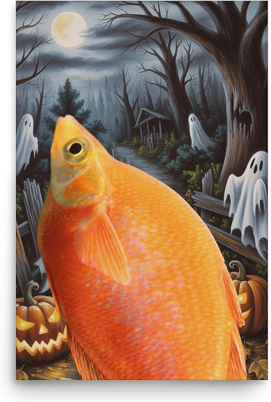 Spooky Halloween Pumpkin Ghost Pet Portrait Wall Art Red Rainbowfish Poster 12x18 Inches Unframed - Funny Fall Novelty Decor Gifts for Red Rainbow Rainbowfish Lovers