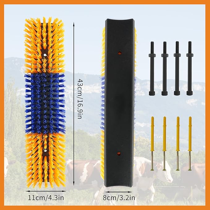 4PCS Livestock Scratching Brush Goat Scratching Tool Post Massage Grooming Brush with 8 Screws for Animals Back Scratcher Itch Brushes for Cattle, Sheep, Horses, Pigs,Cow(4, Yellow)