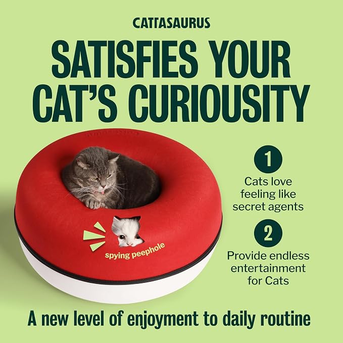 Peekaboo Cat Cave Donut for Multiple & Large Cats up to 30-45 lbs, 3-in-1 Self Warming Cat Bed, Tunnel & Scratcher for Indoor Cats, Washable & Detachable Dog Bed (Ruby Snowball, Large)