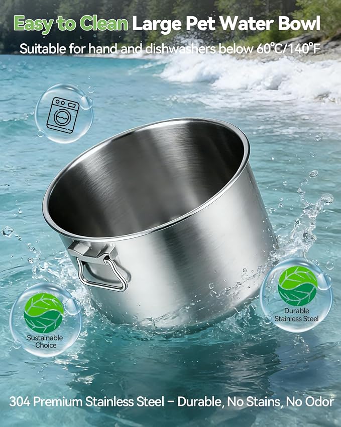UPSKY 14L No Spill Dog Water Bowl, Stainless Steel Spill Proof Dog Bowl with Water Window, Dual-Suction Anti-Slip Large Capacity Slow Drinking Bowl with Floating Disk for Large Dogs & Messy Drinkers | Extra-large Capacity, 304 Stainless Steel, Dual-suc...