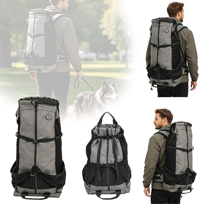 Big Dog Backpack Carrier, Dark Gray | Extra Large Pet Carrier for 66lbs Dogs, Fully Adjustable Water-Resistant Dog Travel Bag for Hiking Cycling Outdoor Adventures