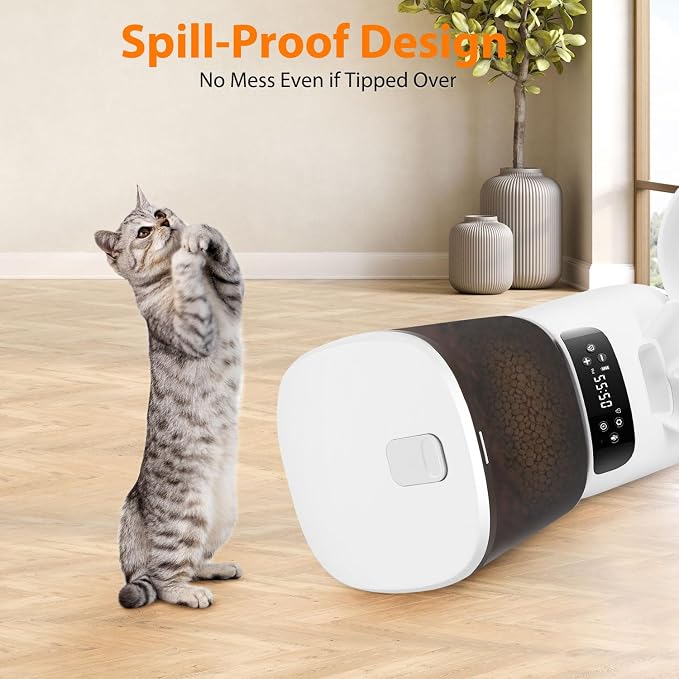 Automatic Cat Feeders for Two Cats, 5L/20 Cups Double Automatic Cat Food Dispenser with 2 Stainless Bowls, Timer Setting 20 Portions 6 Meals Per Day, 10s Meal Call (White)